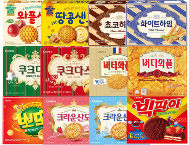 스윗몬 크라운대용량과자세트12종 ( 뽀또치즈+땅콩샌드+애플샌드+쿠크다스화이트+커피+쵸코하임+화이트하임+버터와플+버터와플이즈니+빅파이+크라운산도밀크+딸기 ), 1개