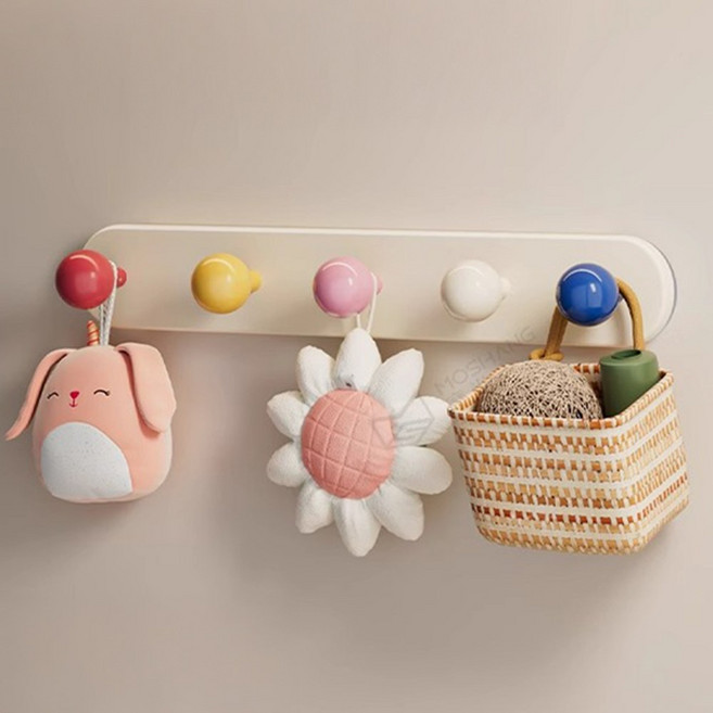 아워후 무타공 흡착식 컬러볼 모자걸이 벽걸이 후크 5구, 1개, 혼합