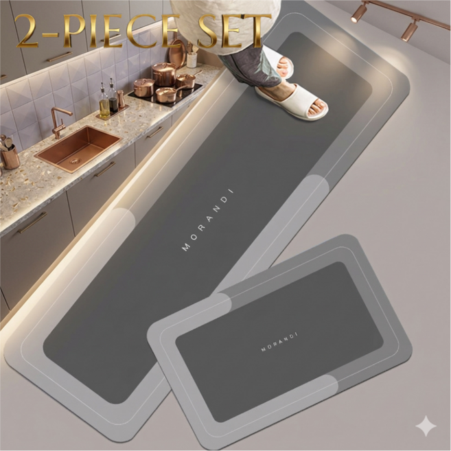 노비안 층간소음 방지 논슬립 폭신한 주방 발매트 2종 세트 대형 모던, 모란디 그레이, 1개