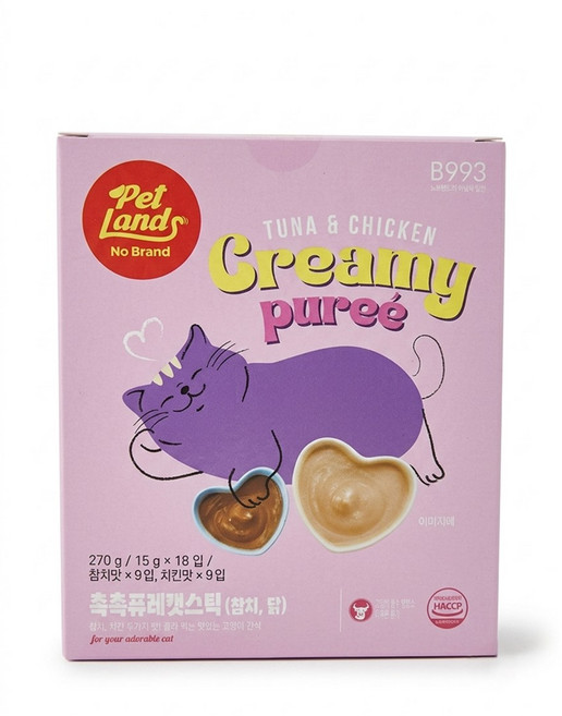 노브랜드 촉촉 퓨레 캣스틱, 3개, 270g, 참치&닭