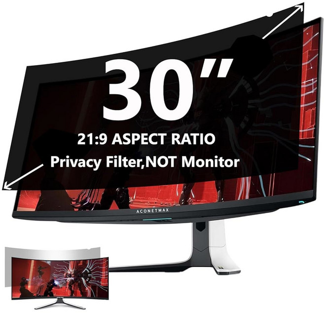 커브드 21:9 울트라와이드 모니터용 ACONETMAX 30인치 프라이버시 스크린 필터 | 컴퓨터 실드 눈부심 방지 및 청색광 자외선 눈 보호 긁힘 필름, [ 1777695 ] ACONETMAX 곡선형 모니터용