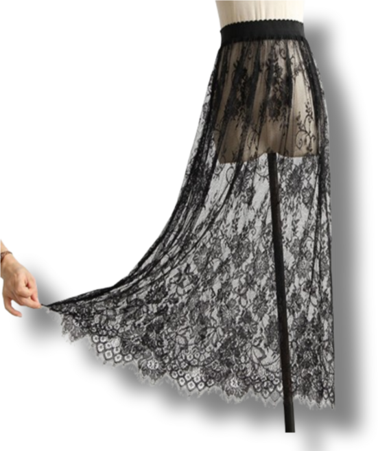 여성 레이스 시스루 레이어드 치마 밴딩 롱스커트 커버업 아비토브랜드