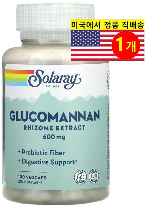 Solaray 글루코만난 뿌리 추출 식이섬유 600mg Glucomannan Rhizome Extract, 1개, 100정 - 쿠팡