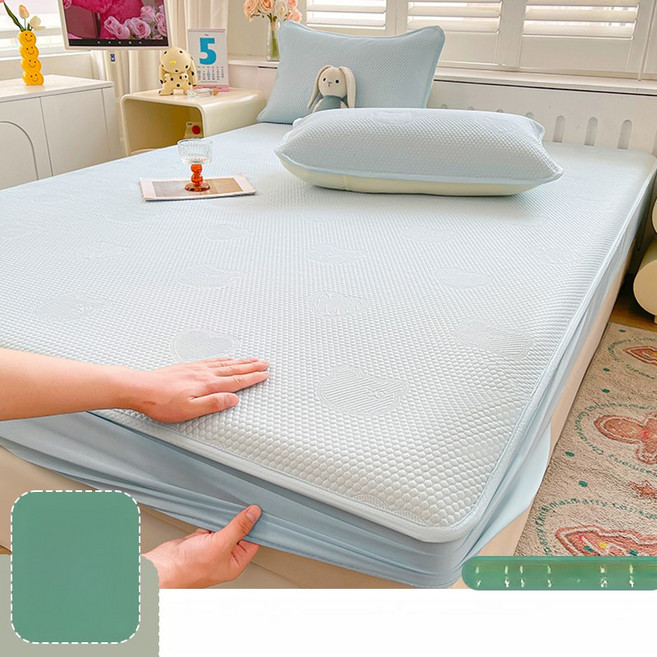 해피유통 쿨링 아이스 콩 섬유 매트리스 커버 시트 시원한 여름용 침대 패드 통기성 물세탁 가능 냉기 패드 LWJ, 90*200cm 단일 좌석, 블루