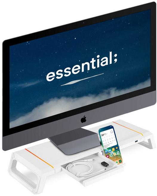 지클릭커 폴더블 허브 LED 모니터 받침대, 1개, 화이트