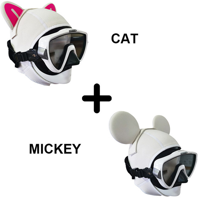 HYDRONE 분리식 카툰 디자인 다이빙 후드 3mm 네오프렌 스쿠버 다이빙 후드 스타일 변경 구매 1 후드 겟 2 스타일 스쿠버 헤드 커버 다이빙 캡 서핑 열 후드 프리다이빙 캡, 흰색(고양이+미키)