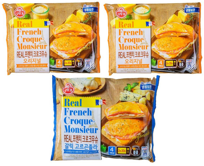 오뚜기 냉장_리얼 프렌치 크로크무슈 오리지널 (130Gx4) 2개 + 갈릭고르곤졸라 (130Gx4) 1개 520g, 1세트