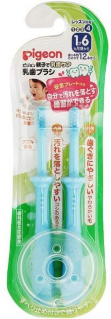 ピジョン 피죤 유방 칫솔 레슨 4단계(파란색) 2개입 만 1세 6개월 이상 일본 출고 키즈, Lesson Stage 4, Blue