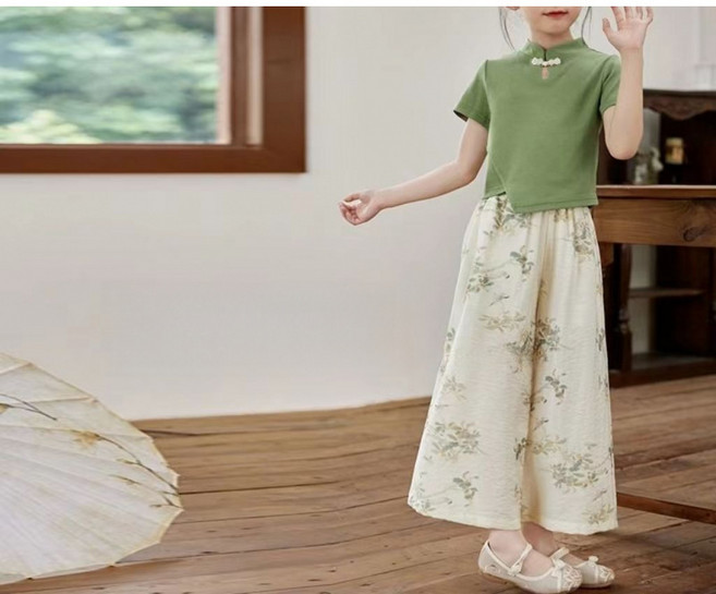 Toruva어린이 상쾌한 스타일 반팔 블라우스와 프린트 롱 스커트 세트14세 이상