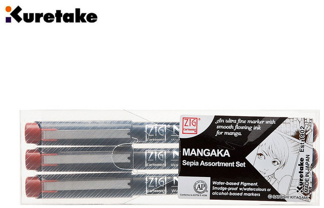 吳竹Kuretake ZIG 漫畫代針筆 咖啡色套組 三支入 CNM-3VSP, 1個