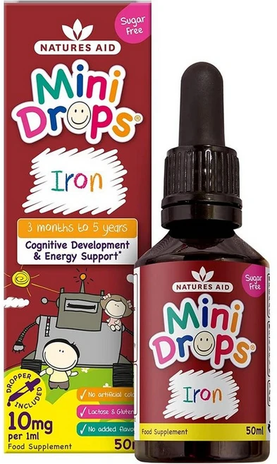 영국 네이처스 에이드 natures aid Iron Mini Drops 슈가프리 유아 어린이 철분 미니 드롭스, 50ml, 1개 - 쿠팡