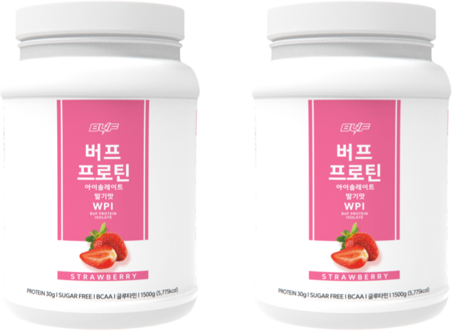 버프 프로틴 아이솔레이트 WPI 100% 유청 단백질 파우더 헬스 보충제 파우더 딸기 맛, 2개, 1.5kg