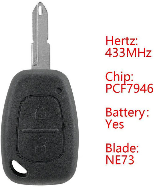 리모컨 자동차 키 버튼 마스터 트래픽 캉구 복스홀 비바로 모바노 프리마스타 칩, 1개, 색상: 1. 2 Button