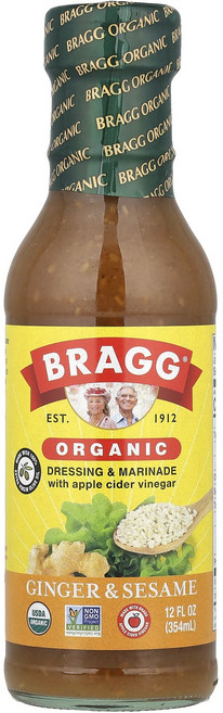 브래그 유기농 드레싱 & 마리네이드 사과 사이다 식초 생 Bragg Organic Dressing & Marinade with Apple Cider Vinegar Ginge, 355ml, 1개
