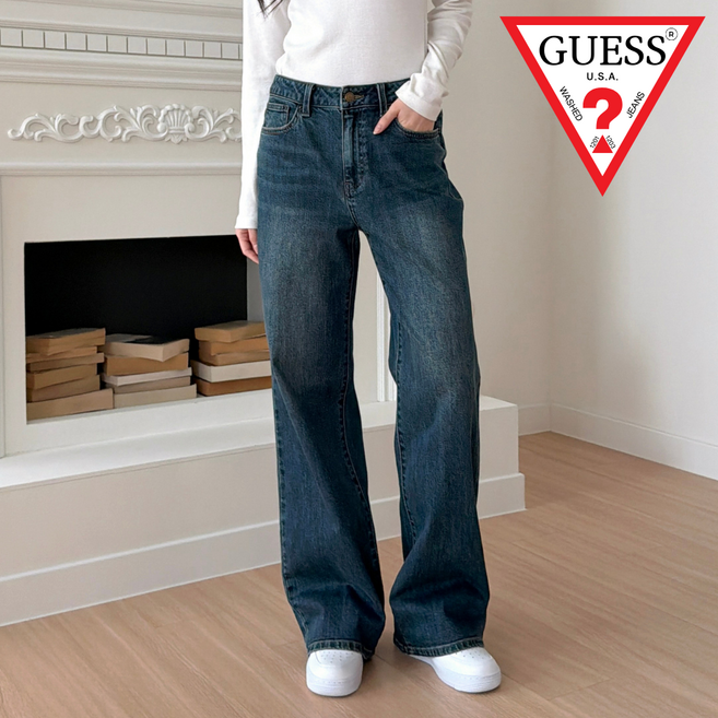 게스 여성 청바지 와이드 여자청바지 사계절 데님 BBOMZA파우치