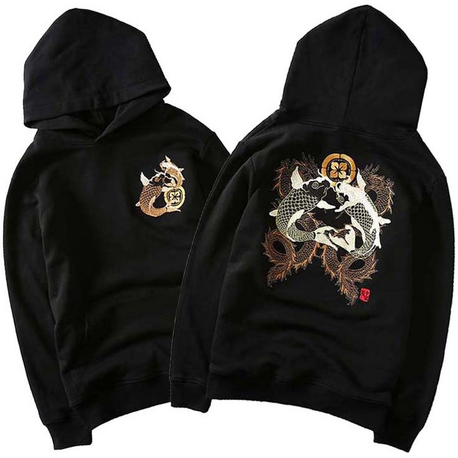 샤필 가문문양 잉어자수 후드티 후드집업 용 호랑이 잉어 남자 여 자수 점퍼 일본 스카쟌 남성 겨울 항공점퍼 누빔 후드 티셔츠 트레이닝 모자 지갑