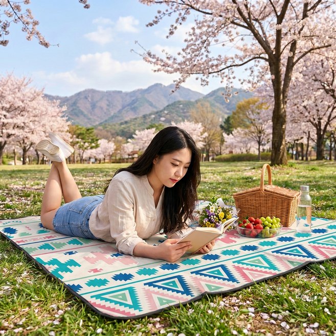 NAMU NEST 피크닉 매트 양면 방수 강화 방풍 휴대용 접이식 돗자리 가족피크닉매트, 화이트