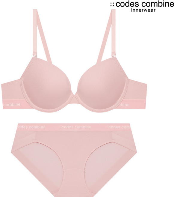 [브라1+팬티2 세트] 쉘론 톤온톤밴드 브라 햄팬티 세트_라이트핑크