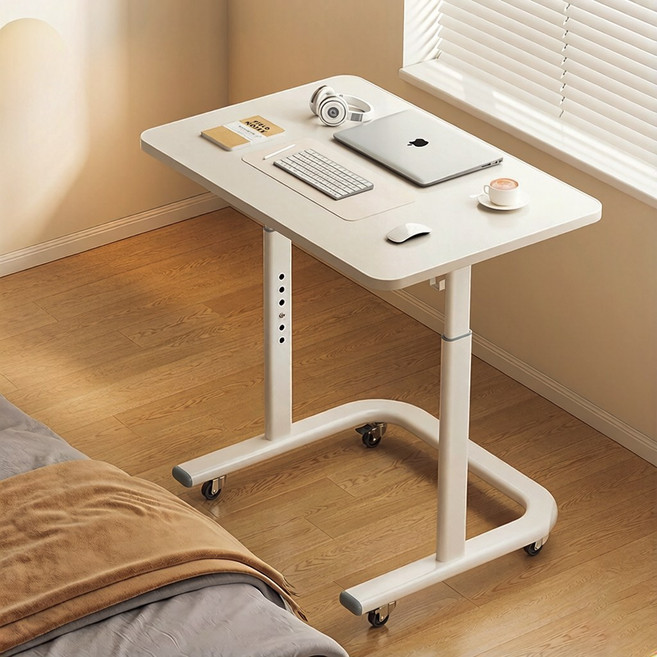 Surkat 사이드 테이블 이동식 높이조절 침대 거실 쇼파 사이드 테이블, 화이트