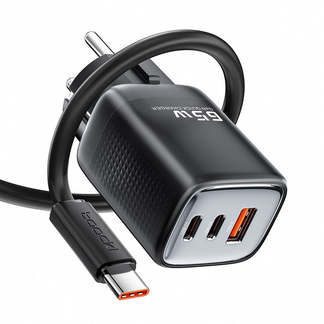 Toocki 툭키 GaN PPS 65W 3포트 C타입 접지형 초고속 미니 멀티 충전기, 1개, 블랙