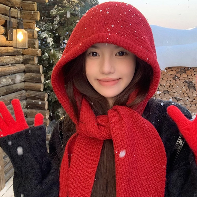 일체형 니트후드목도리 후드목도리 바라클라바모자목도리