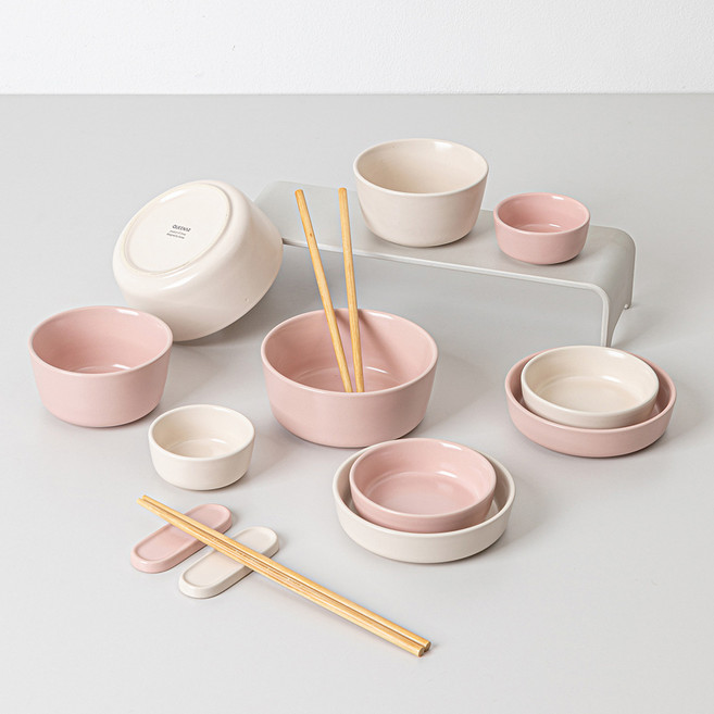 도자기 2인 그릇세트 밥그릇 국그릇세트, 1세트, 14P, P-화이트