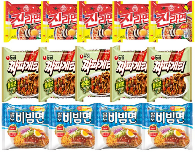 <꾼들> 진라면5+짜파게티5+비빔면4 농심 오뚜기 팔도 인기라면 14개