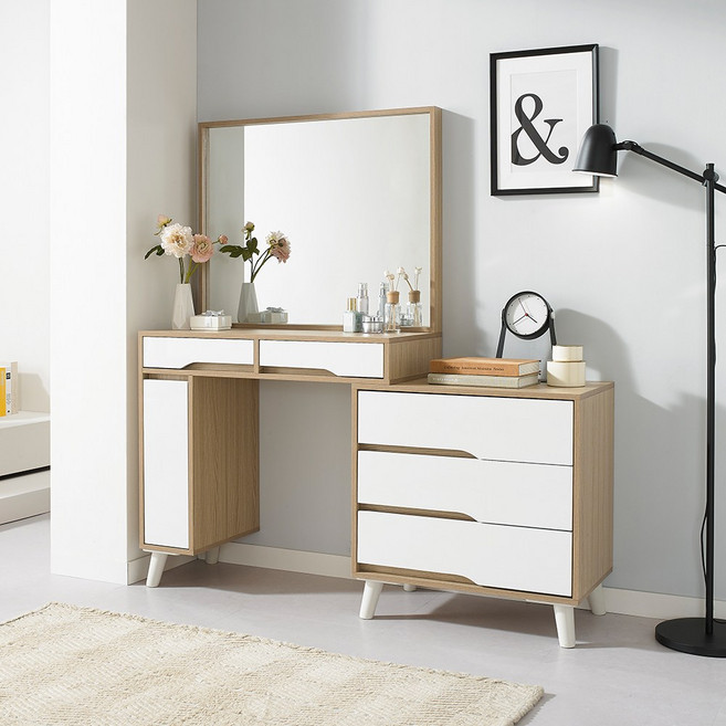 (E)데코라인 셀럽 하이그로시 3단서랍형 인출식 화장대세트, 아이보리