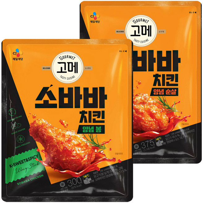 고메 소바바치킨 2종 (양념순살 375g + 양념봉 300g ), 1개