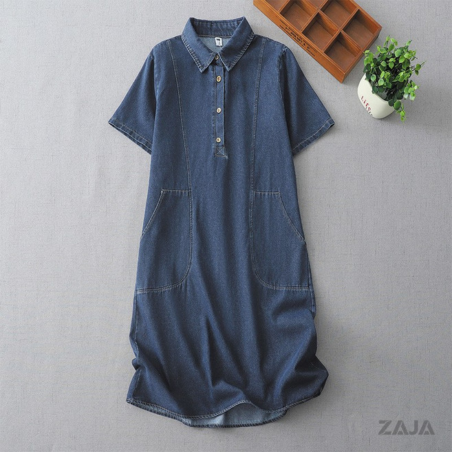 ZAJA 여성 여름 루즈핏 데님 원피스 데일리 소프트 편안한 원피스