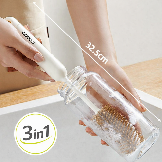 이지몰 3in1 실리콘 젖병 솔 텀블러 물병 세척 브러쉬, 1개, 베이지