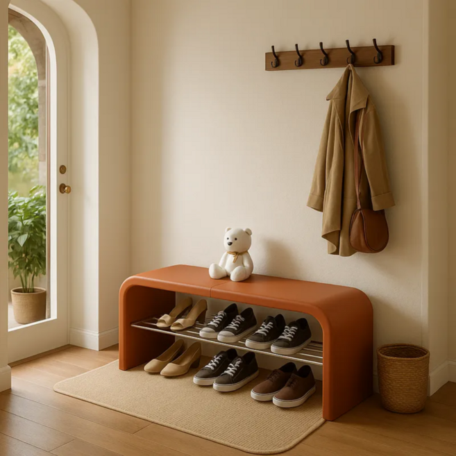 현관 벤치 의자 입구신발장 원룸 북유럽 수납장 인테리어, 1단, 오렌지 60x35x40