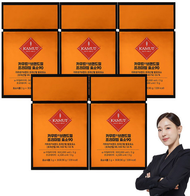 그레인온 카무트 브랜드밀 프리미엄 효소 90, 30회분, 5박스