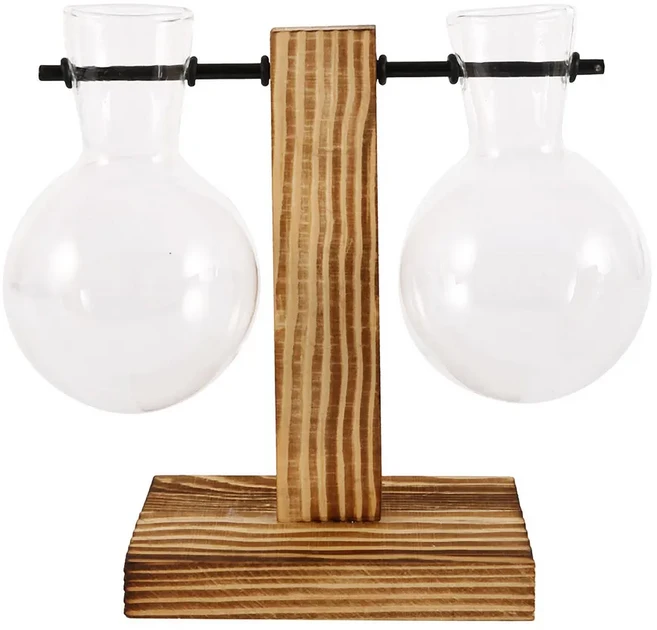 XXXFLOWER 우드 스탠드 식물 테라리움 홈데코/에어 플랜터 전구 모양 유리 수경 화분/메탈 회전 홀더, XXXFLOWER 우드 스탠드 식물 테라리움, 홈데코/