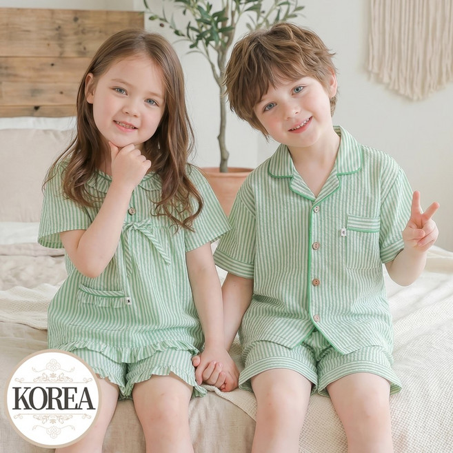 스트라이프 키즈 잠옷 주니어 파자마 그린데이