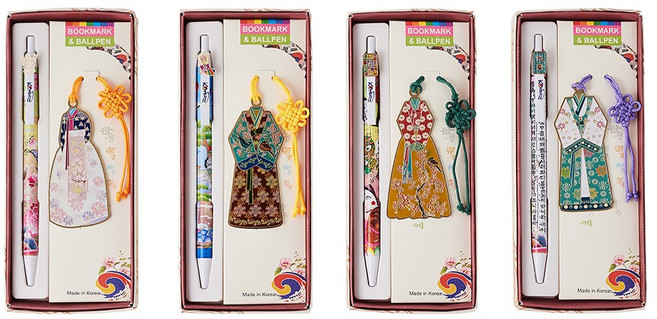 책갈피&볼펜 세트 한국 전통 기념품 선물용, 한복, 4개