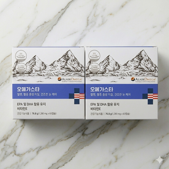 오메가스타 1280mg 순도80% 신선한알래스카 오메가3 비린내 없는 장용성캡슐, 2개, 60정