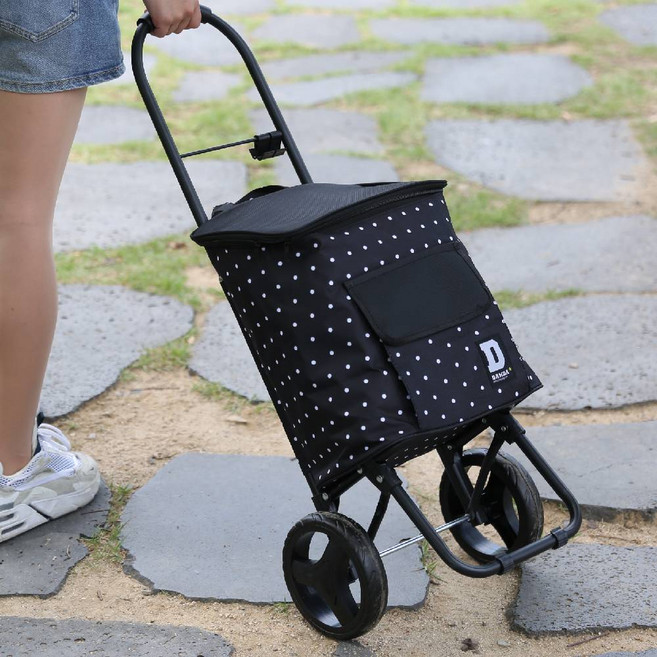 트렌드컨테이너 접이식 쇼핑카트 바퀴달린 시장 보온보냉 장바구니 캐리어, 작은도트, 1개