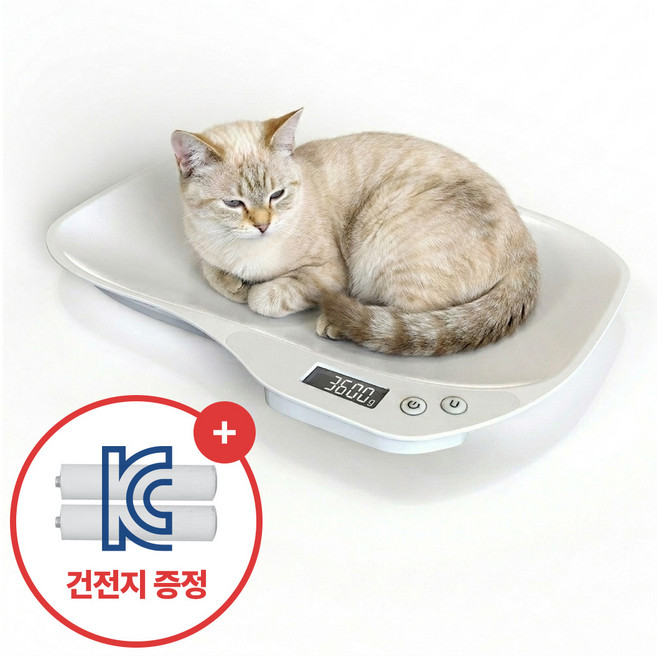 집똑똑이 강아지 고양이 미니 체중계 + 건전지, 1개, 화이트, 단일