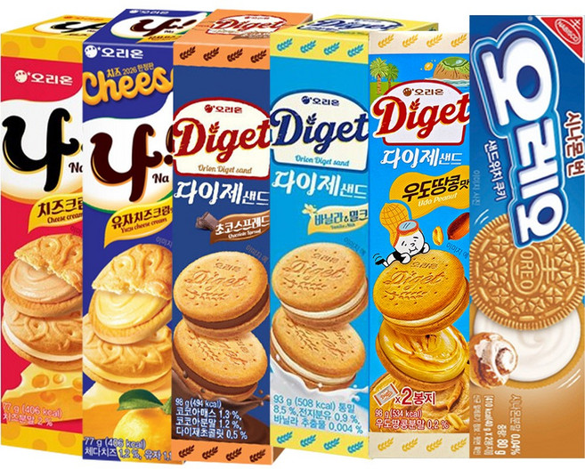 샌드 6종 나샌드 유자 기본 + 다이제 우도땅콩 바닐라 초코 + 오레오 시나몬, 77g, 1