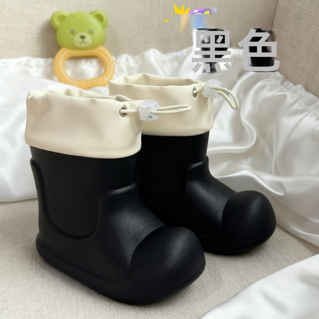VANLUEE 多巴胺兒童雨鞋寶寶專用雨鞋水鞋下雨天戶外雨靴 幼兒園 防滑輕便, 1個, 黑色無圖案束口款180碼內長17.5-18:如圖