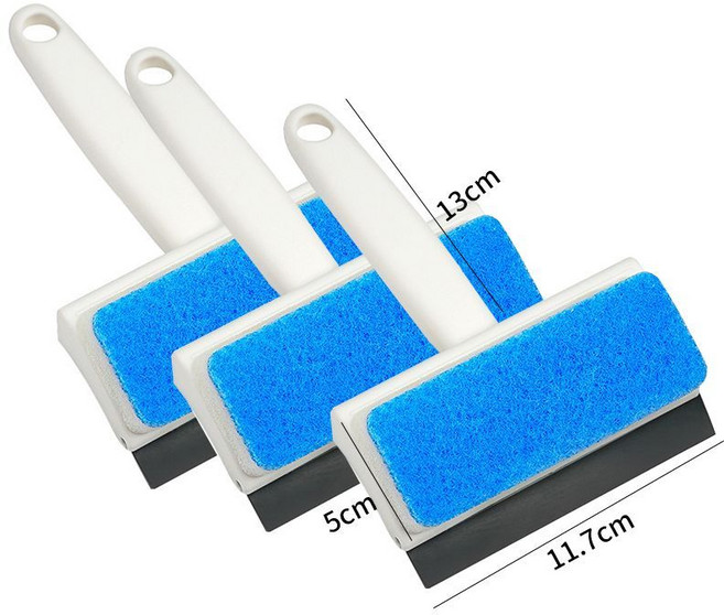 雙面擦玻璃清潔刷 刮水器 海綿擦 附刮刀 11.7cm x 5cm x 13cm, 1把, 1個