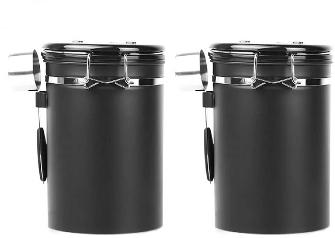 Sifei 스테인리스 스틸 가스 벤트 실 팟 커피보관용기 1.8L, 2개, Black