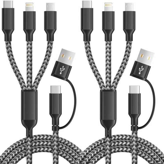 USB C 분배기 멀티 충전 케이블 듀얼 타입 충전기 4in1 다중 나일론 꼬임 방지 케이블4개 타입C 커넥터 포함 핸드폰 호환, Greyblack, 2Pack5FT