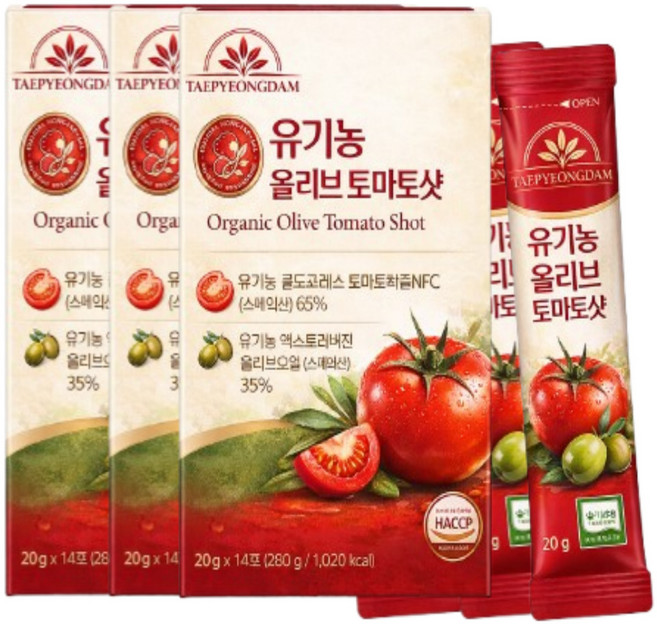 프리미엄 엑스트라버진 올리브오일 100%유기농 토마토즙 스틱형 주스 라이코펜 HACCP인증, 42개, 20g