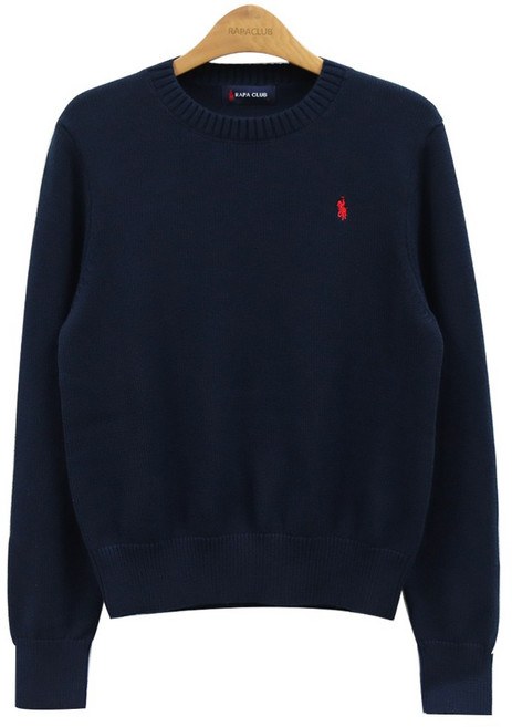 라파클럽 여성 크루넥 라운드 면 100% 긴팔 니트 스웨터