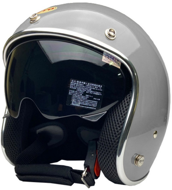 evo 3/4罩復古安全帽，內墨鏡設計，素色銀邊風格, 水泥灰