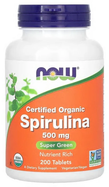 NOW Foods 유기농 인증 스피룰리나 500mg 200정, 1개 - 쿠팡