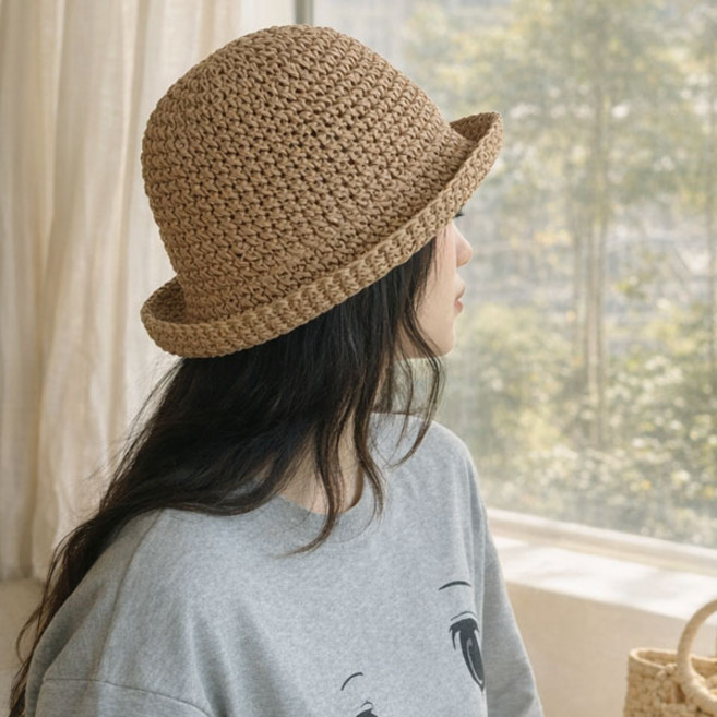 유어더메인 여름 여성 밀짚 라탄 벙거지 모자 버킷햇