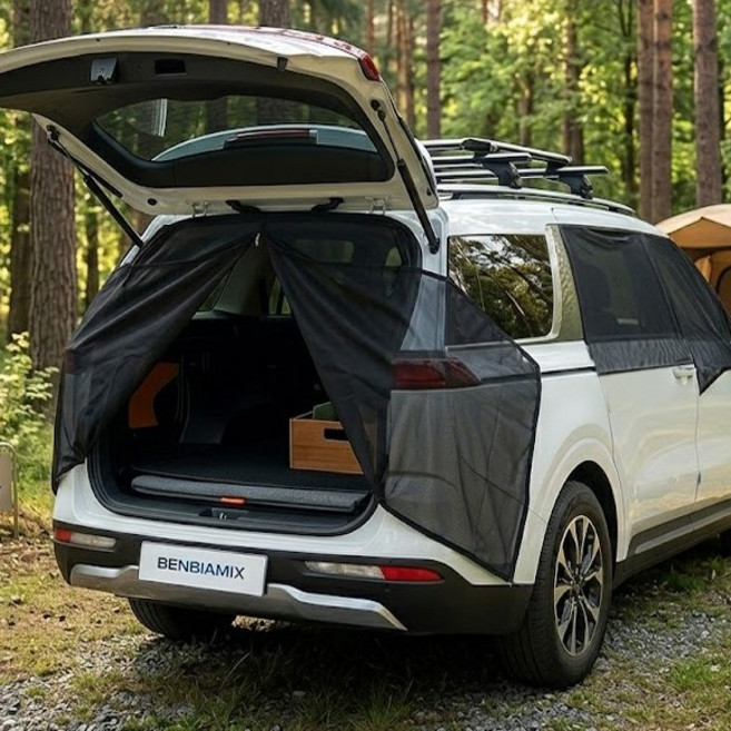 카니발 차박 모기장 풀세트 앞문 뒷문 트렁크 풀세트 캠핑 차크닉 햇빛가리개 사생활보호 KA4 더 뉴 등 00362, 블랙,집게-실버